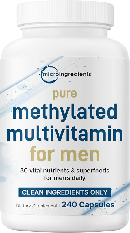 Micro Ingredients Pure Methylated Multivitamin for Men, 240 Capsules | 30 Essential Nutrients with Activated B Complex & Methylfolate + Saw Palmetto, Ginseng, Maca, Lycopene, Vitamin D3 & Zinc
