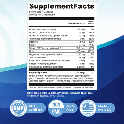 Visual Ease – Lutein, Zeaxanthin & Bilberry – 60 Ct, 1 Month Supply | Also includes Zinc with Lutein, Zeaxanthin, Bilberry & Vitamin A, C, E | Non-GMO, Made in USA | Daily capsule