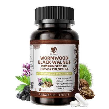 Wormwood Black Walnut Cleanse for Human 1200mg - Gut Health Supplement | Plus Pumpkin Seed Oil,Clove,Activated Charcoal for Daily Digestive Balance - Men & Women Probiotic Capsules -Vegan, 60 Count