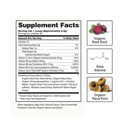 Snap Supplements Preworkout Beet Root Powder, Nitric Oxide Pre Workout with Organic
