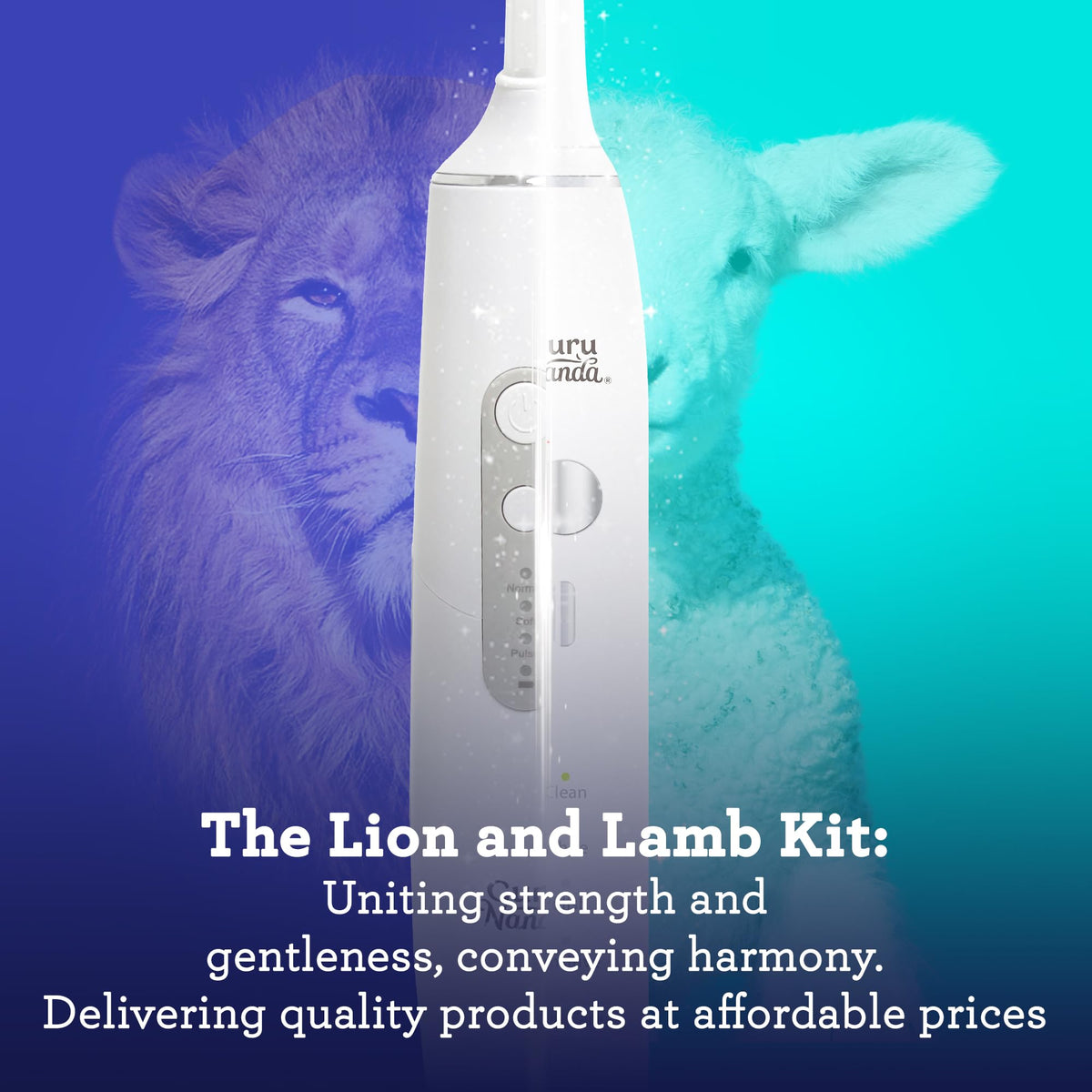 GuruNanda Lion & Lamb Kit (White) - Portable Water Flosser (300ml) with 4 Jet Tips & 5000