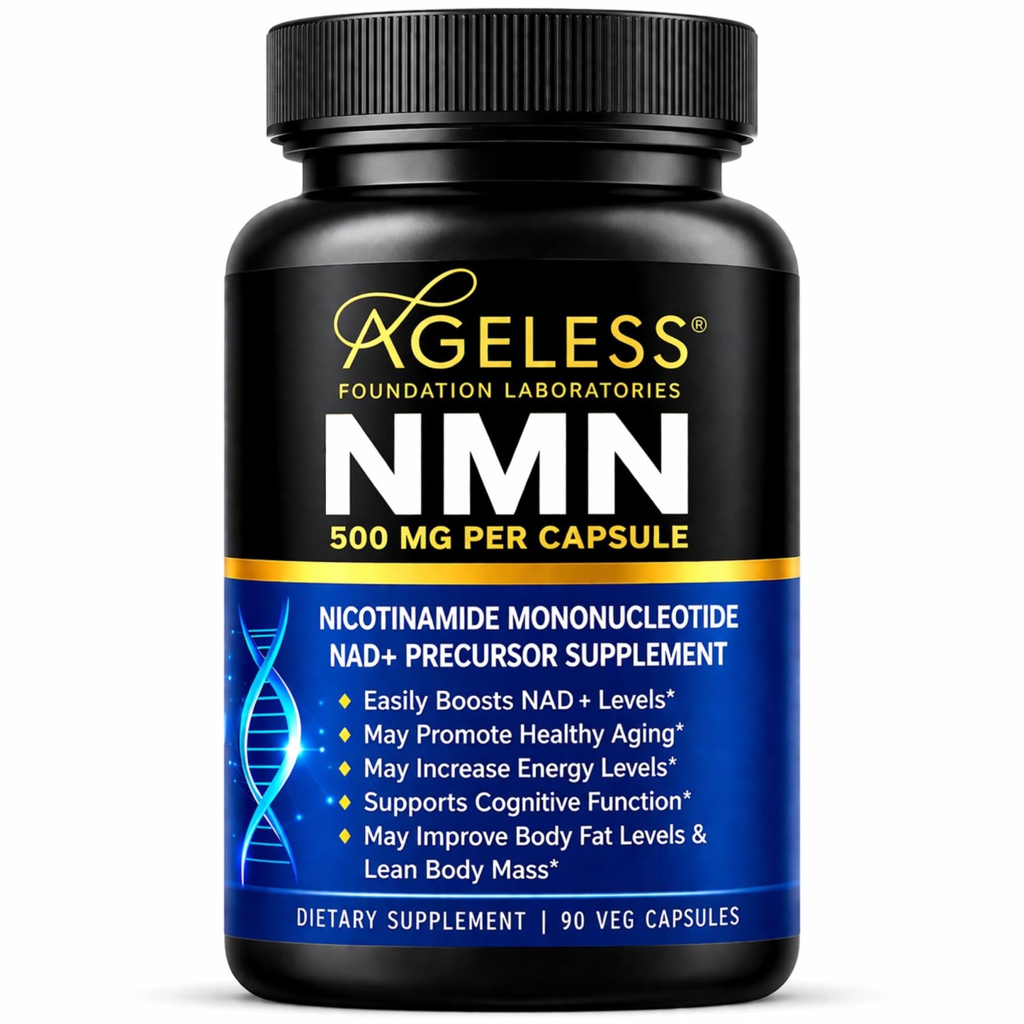 NMN Supplement 500mg For Women & Men 90 Capsules, Supports skin health | 99% Pure Nicotinamide Mononucleotide, NAD Boost for Healthy Aging & Cellular Energy, Longevity Support, Non-GMO Vegan
