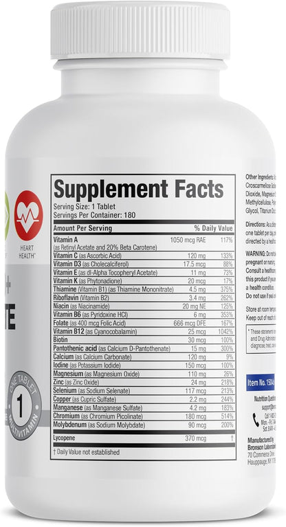 Bronson ONE Daily Mens 50+ Complete Multivitamin Multimineral, 180 Tablets | Once-Daily, Targeted Nutrition For Active Men Over 50, Non-GMO, Gluten-Free, Soy-Free