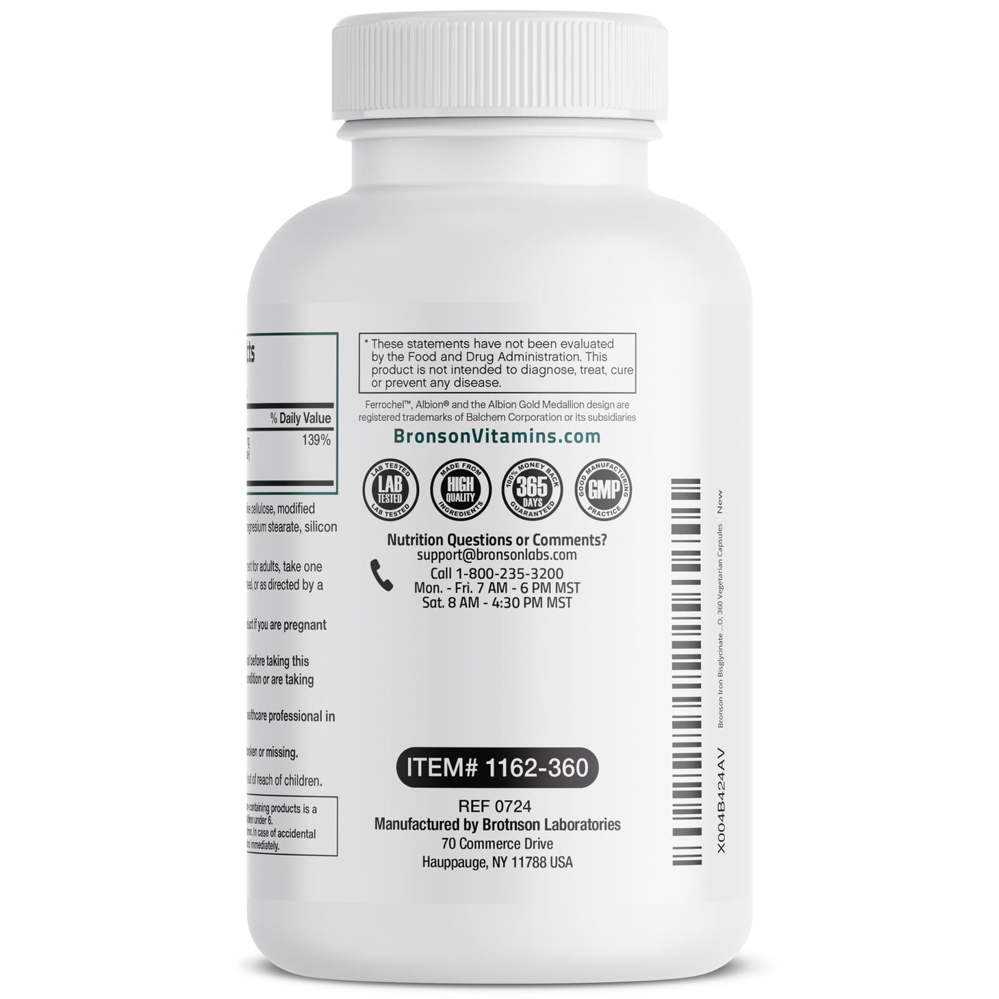 Bronson Iron Bisglycinate 25 mg, 90 Vegetarian Capsules | Gentle on the Stomach, Non-Constipating, Supports Energy & Red Blood Cell Production, Non-GMO, Gluten-Free & Soy-Free