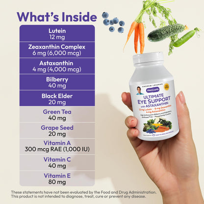 Andrew Lessman ProCaps Ultimate Eye Support with Astaxanthin 60 Softgels | Lutein, Zeaxanthin & 4 mg Astaxanthin plus Bilberry, EGCG & Ahiflower Oil for macular, retinal & vision support.