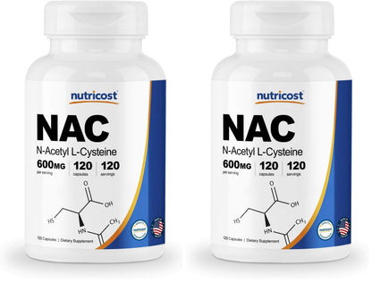 Nutricost N-Acetyl L-Cysteine (NAC) 600mg, 180 Capsules | GMO-Free And Gluten Free