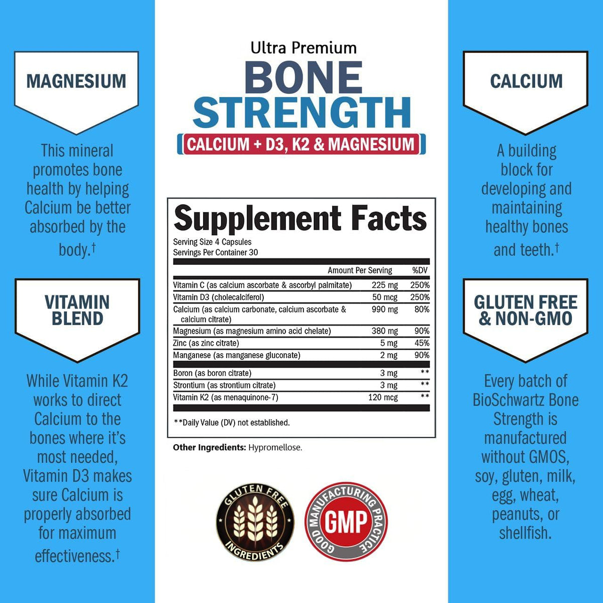 Bone Strength Supplement for Women & Men, 120 Capsules