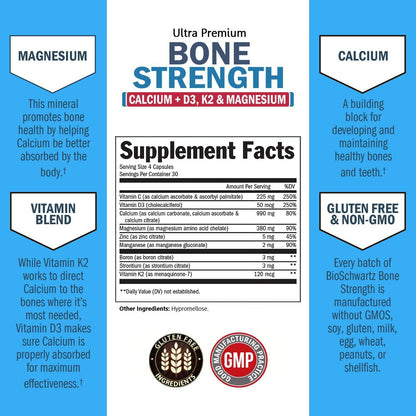 Bone Strength Supplement for Women & Men, 120 Capsules