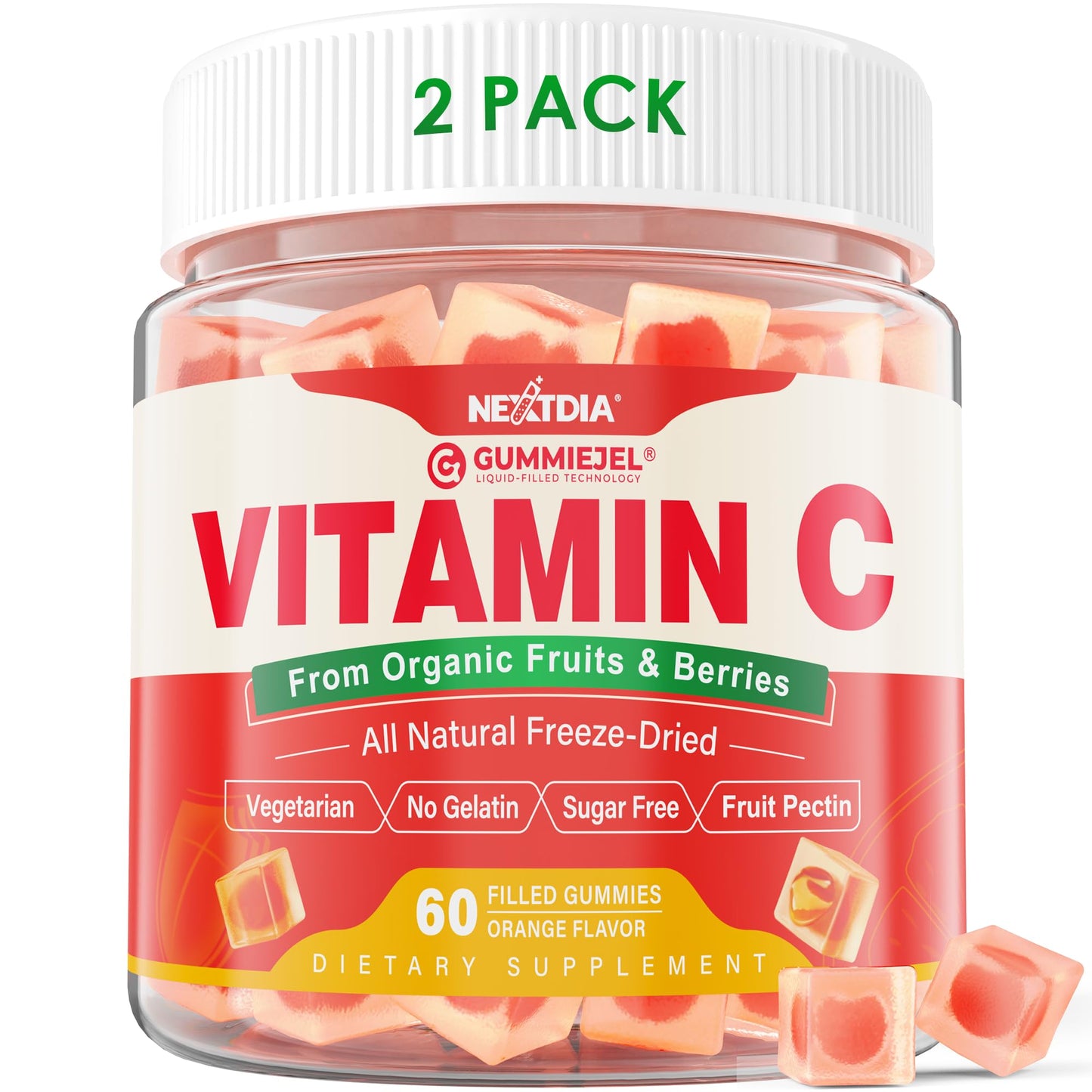 Organic Vitamin C Gummies 120mg for Adults, Sugar Free, Daily Immune Defense, Raw Antioxidant, 100% Whole Food Chewable Vitamin C Supplement from 1200mg Berries & Fruits for Collagen, Vegan, 60 Counts