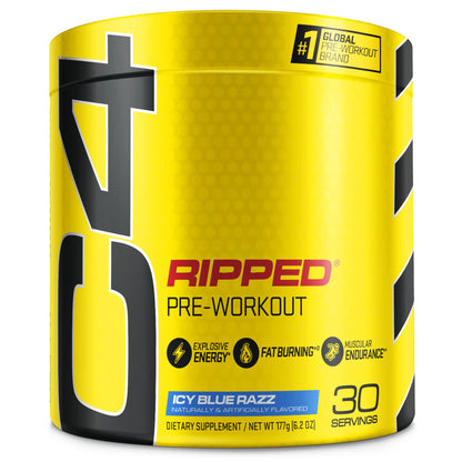 Cellucor C4 Ripped Pre Workout Powder ICY Blue Razz | Creatine Free + Sugar Free 