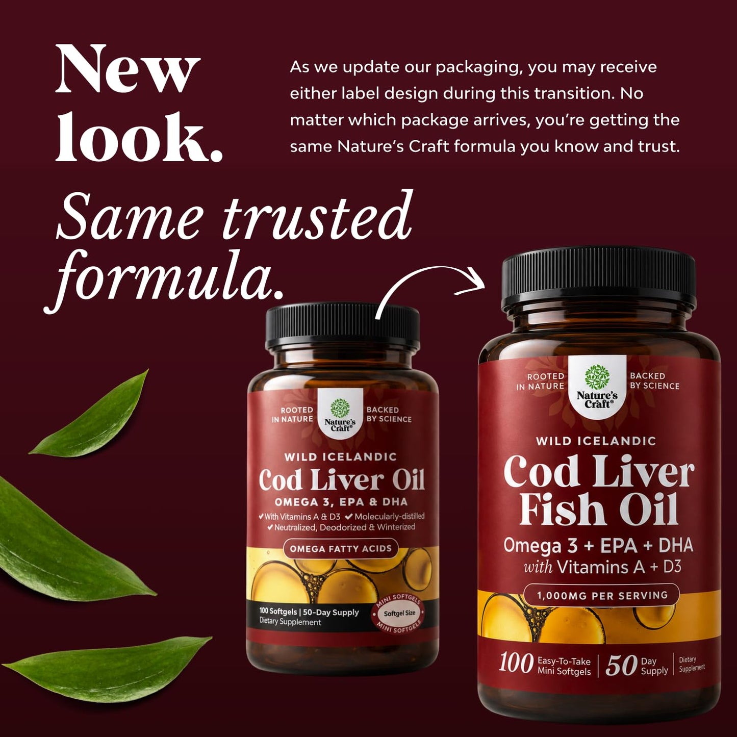 Icelandic Wild Caught Cod Liver Oil Softgels - Fish Omega 3, EPA, DHA, Vitamin D & A, 1000mg Per Serving - Burpless Capsules for Heart, Joint, Brain & Immune Support - 100 Count