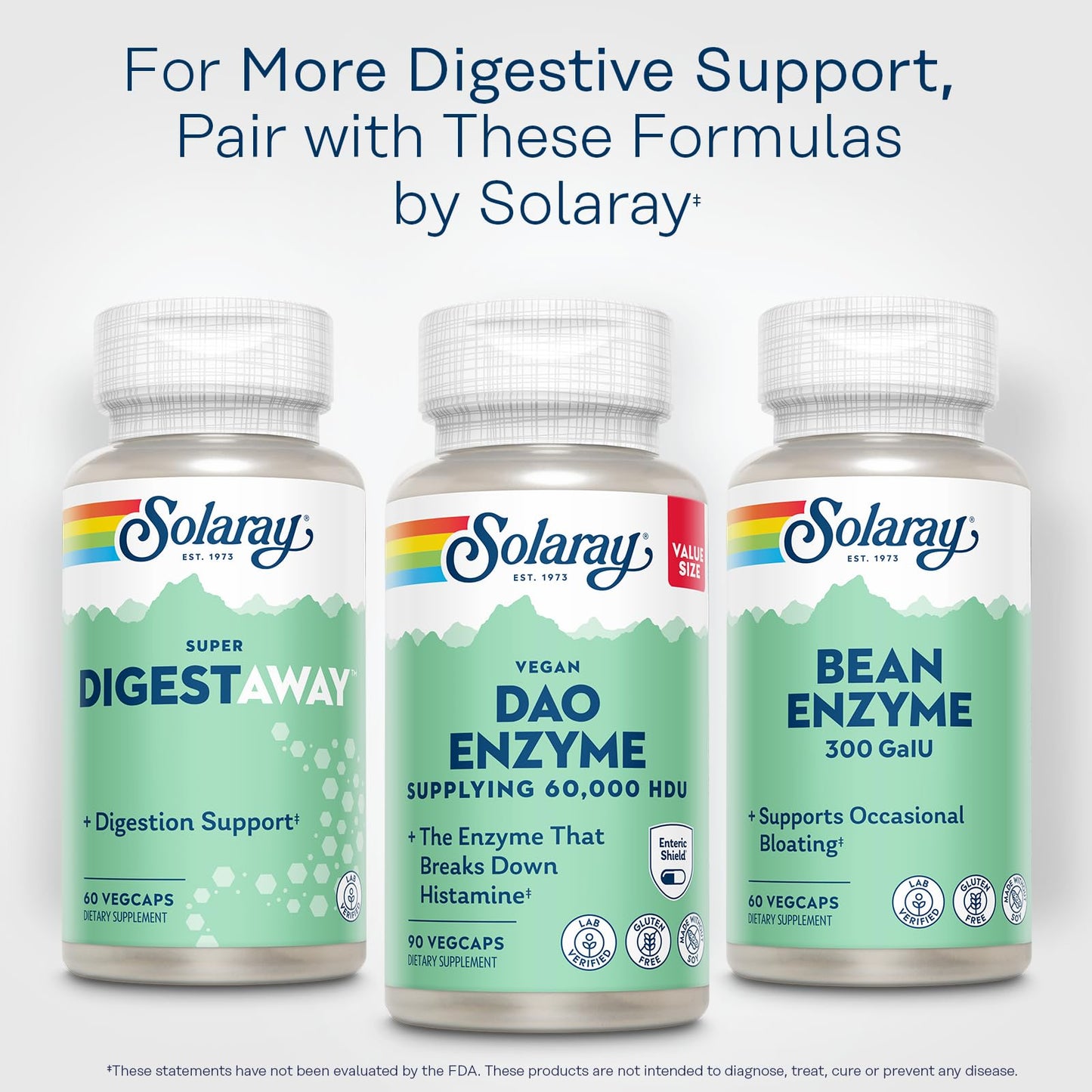 SOLARAY DAO Enzyme - Digestive Enzyme that Breaks Down Histamine - 60,000 HDU - Digestive Enzymes - Vegan, Gluten Free, Lab Verified - 30 Servings, 30 VegCaps