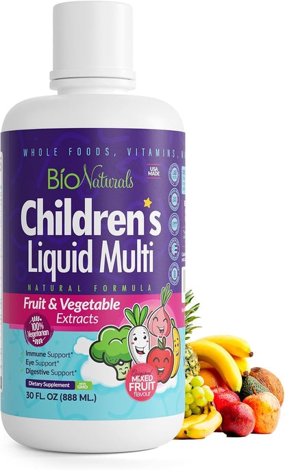 Children's Liquid Multivitamin & Immune Booster - Natural Supplement for Kids & Toddlers with Vitamins A B C D3 E, Fiber, Fruits & Vegetables - No Gluten, Sugar, Dairy, Soy - 30 oz