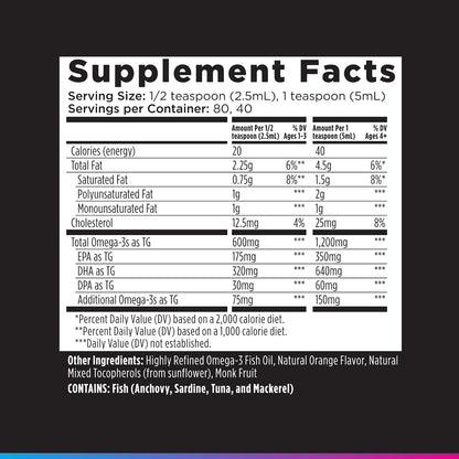 Livingood Daily Liquid Omega 3 Fish Oil, EPA & DHA Supplement with Monk Fruit & Orange Flavor, Supports Heart, Joint & Brain Health, Fish Oil for Men & Women, Non GMO, Gluten Free, 200 ML, 40 Servings