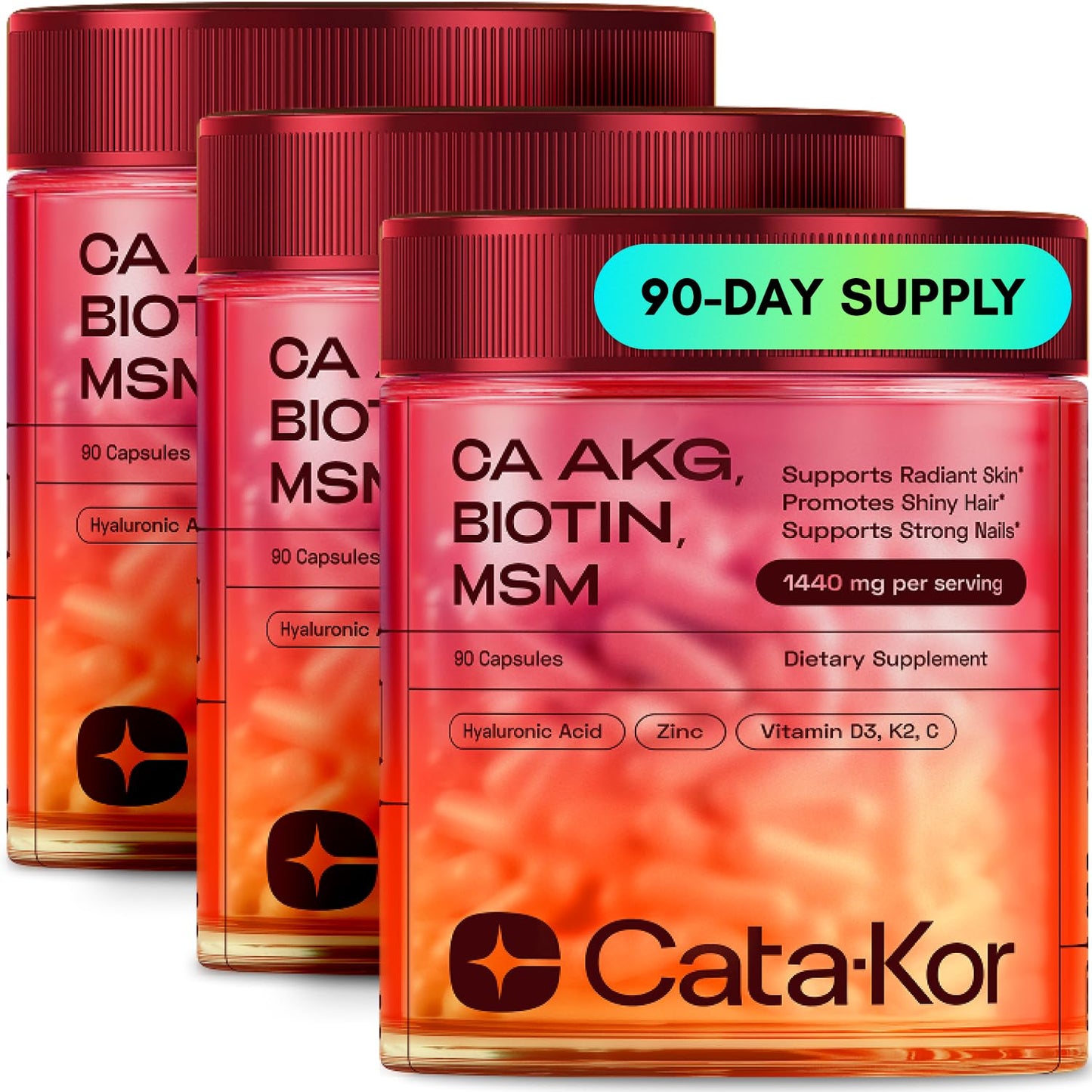 Cata-Kor Hair Skin and Nails Vitamins for Women – Biotin Collagen Hair Supplement | Hyaluronic Acid | Calcium AKG | MSM | Vitamin D3 K2 & C – Hair Growth Vitamins – 30 Day Supply (1 Pack)