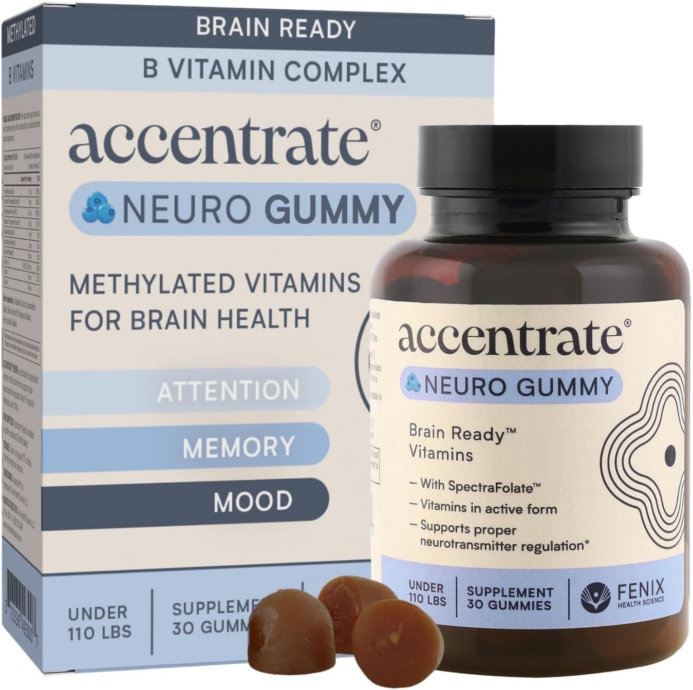 Accentrate Neuro Gummy for Kids | Supports Attention & Mood | Folinic Acid & Methylfolate | Complete Vitamin B Complex with SpectraFolate™ | MTHFR Supplement | No Artificial Ingredients | 30 Gummies