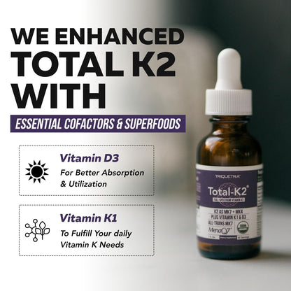 Total K2® | Vitamin K2 as MK7 & MK4 | Plus K1 & Vitamin D3 Cofactor - 620 mcg K2 per Serving - All-Trans MK7 from MenaQ7® - Full-Spectrum Vitamin K - Vegan, Organic Certified (60 Capsules)