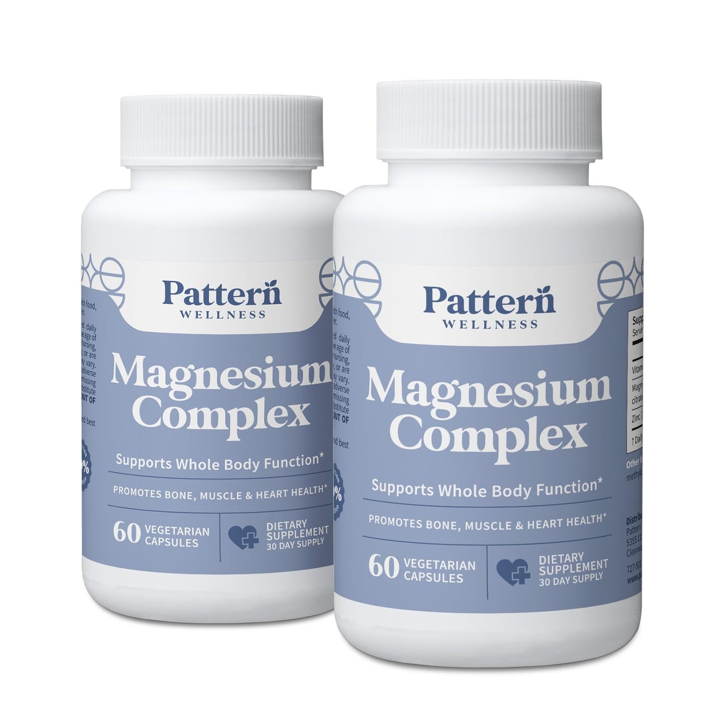 Pattern Wellness Magnesium Complex Supplement – 60 Vegan Capsules | Supports Muscle, Bone & Relaxation Health – with Zinc & Vitamin D – Daily Support Formula
