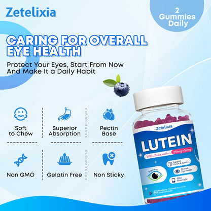 2 Pack Lutein Gummies, 12 in 1 Lutein and Zeaxanthin Supplements Eye Vitamins Gummies for Adults, Eye Health Supplement with Multiple Vitamin for Promoting Eye & Vision - 120 Gummies