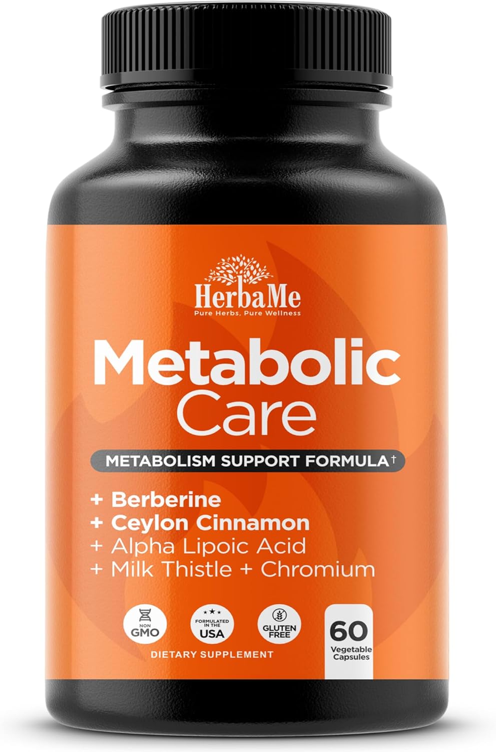 HerbaMe Berberine Supplement with Ceylon Cinnamon, Chromium, Alpha Lipoic Acid, Metabolic Care Supports Metabolism & Cardiovascular Health and Immune System, Helps Maintain Steady Energy Levels