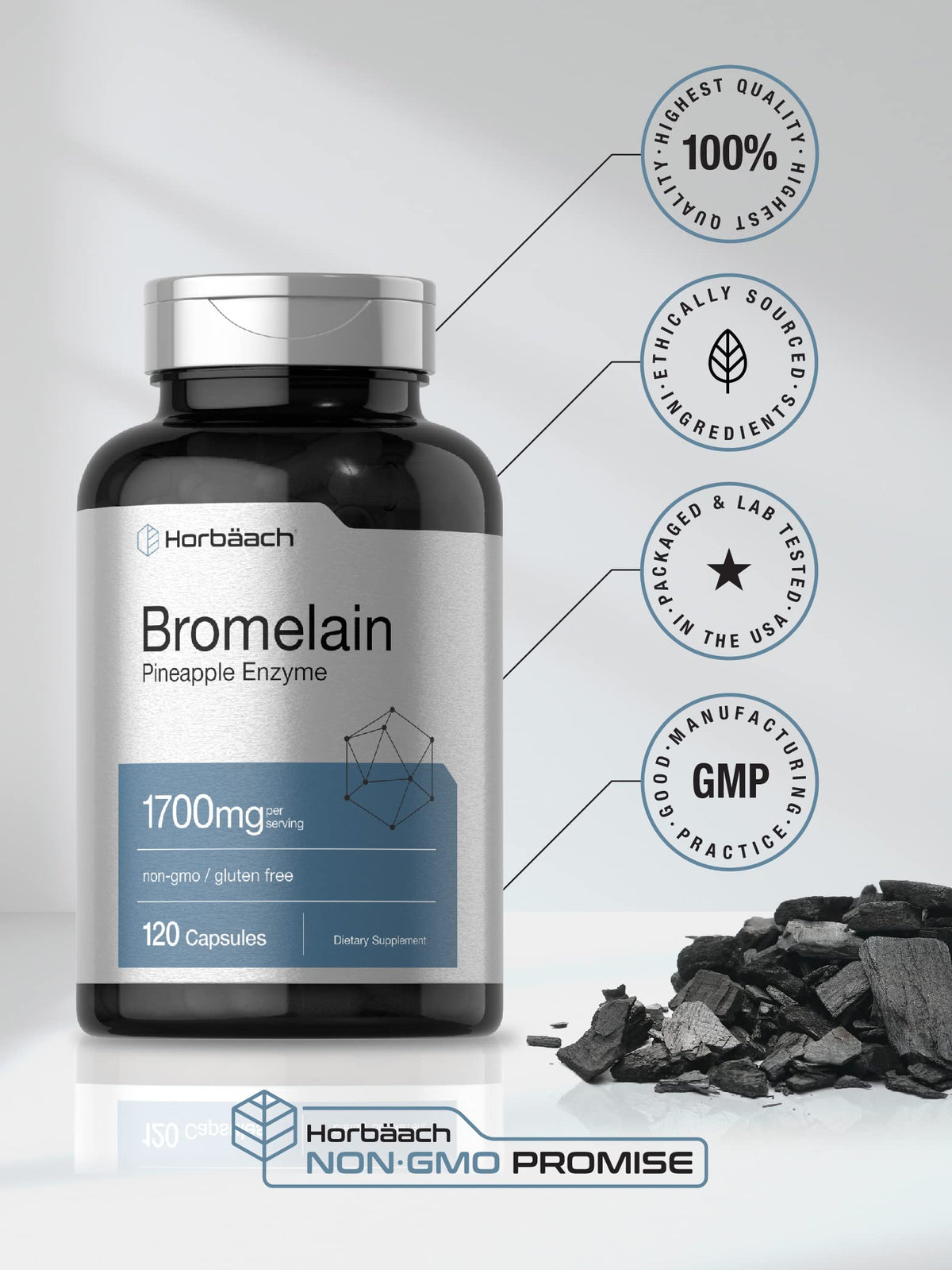 Horbaach Bromelain 1700 mg | 120 Capsules | Supports Digestive Health | Pineapple
