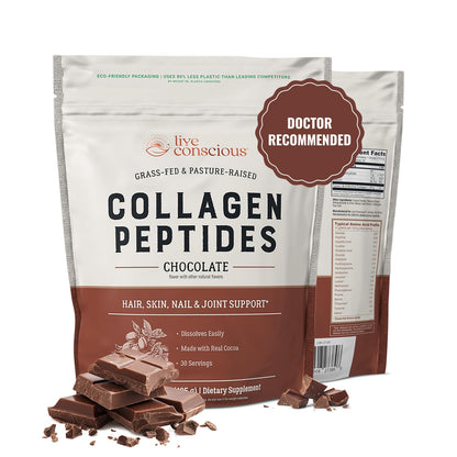 Live Conscious Collagen Peptides Powder - Naturally-Sourced Hydrolyzed Collagen Powder - Hair, Skin, Nail, and Joint Support - Type I & III Grass-Fed Collagen Supplements for Women and Men - 16oz