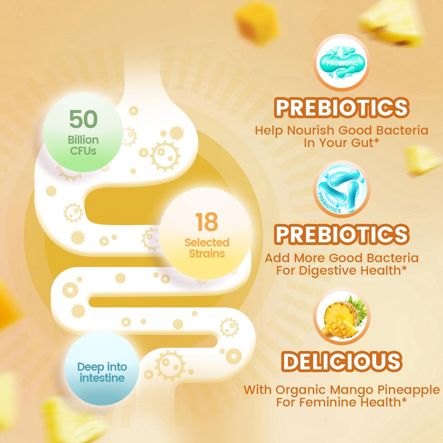 VivoNu Pineapple Gummies for Women Ph, Women Probiotic Gummies, Feminine Balance Gummy, Mango Pineapple Viginal Probiotics for Woman Vaginigal Health, Yeast Ph Balance