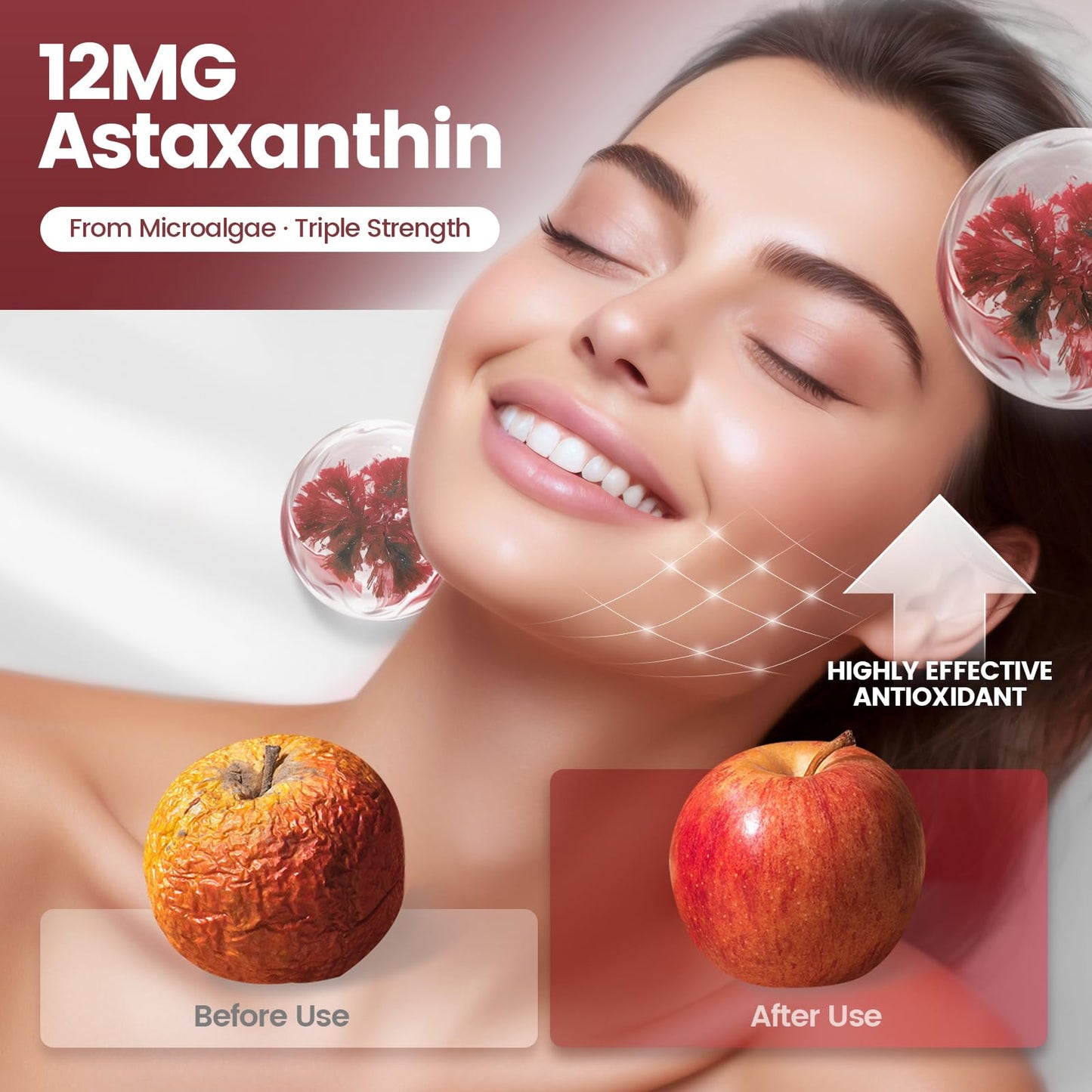 10 in 1 Astaxanthin 12mg Supplements, 4 Month Supply, Astaxantina Antioxidant from Fresh Haematococcus Pluvialis, Contains Lycopene, Grape Seed, Vitamin E, & More Supports Eye, Joints, Skin Health