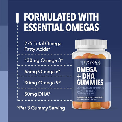 Omega 3 6 9 Gummies with DHA, Plant-Based Omega 3 Gummies for Adults, 60ct | Omega 3 6 9 + DHA Gummies, Fish Oil Alternative for Adults with DHA from Algae, Lemon and Orange Flavors, 20 Servings