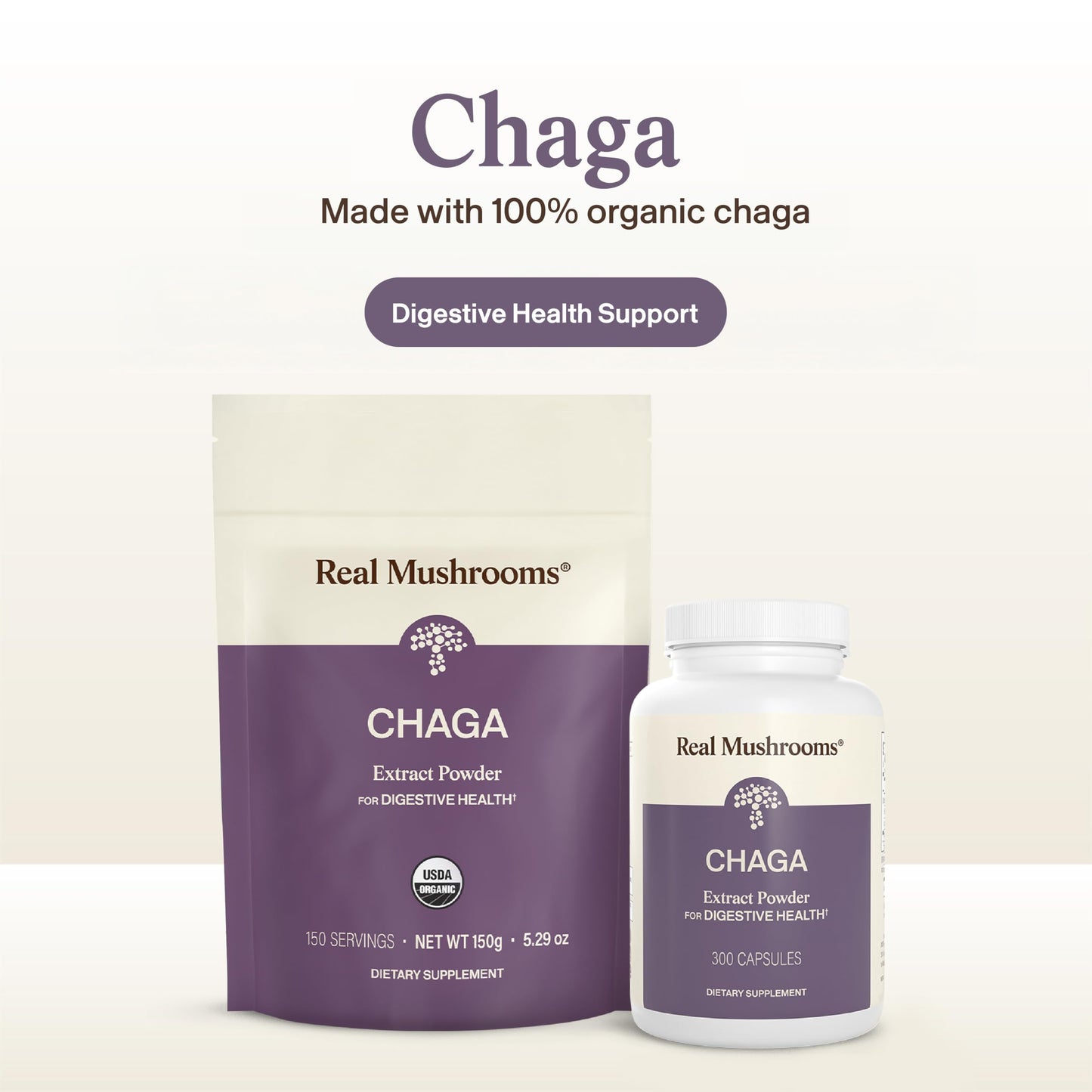 Real Mushrooms Chaga Mushroom Powder – Organic Chaga Extract from Fruiting Body – for Daily Wellness & Energy Support – Vegan, Non-GMO, 60 Servings Mushroom Supplement