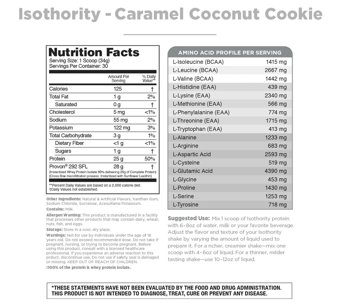Isothority Whey Protein Isolate, Caramel Coconut Cookie, 2 lb - Ultra Absorbable Branched