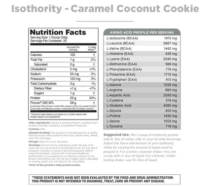 Isothority Whey Protein Isolate, Caramel Coconut Cookie, 2 lb - Ultra Absorbable Branched