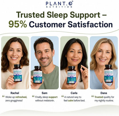 PLANT.O NUTRITION Apigenin 50mg Supplement for Sleep Support & Relaxation - Melatonin Free Bioflavonoid Capsules Found in Chamomile Tea, Third Party Tested, Gluten Free, 60 Capsules