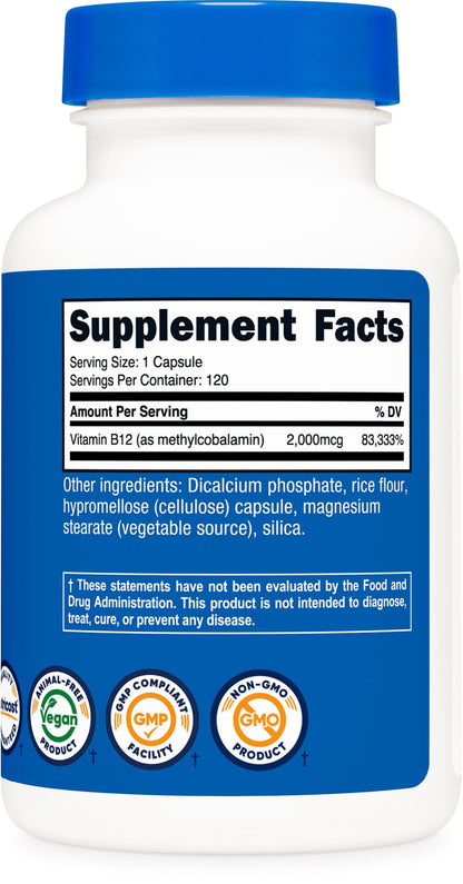 Nutricost Vitamin B12 (Methylcobalamin) 2000mcg, 240 Capsules - Vegetarian Caps, Non-GMO, Gluten Free B12 Supplement