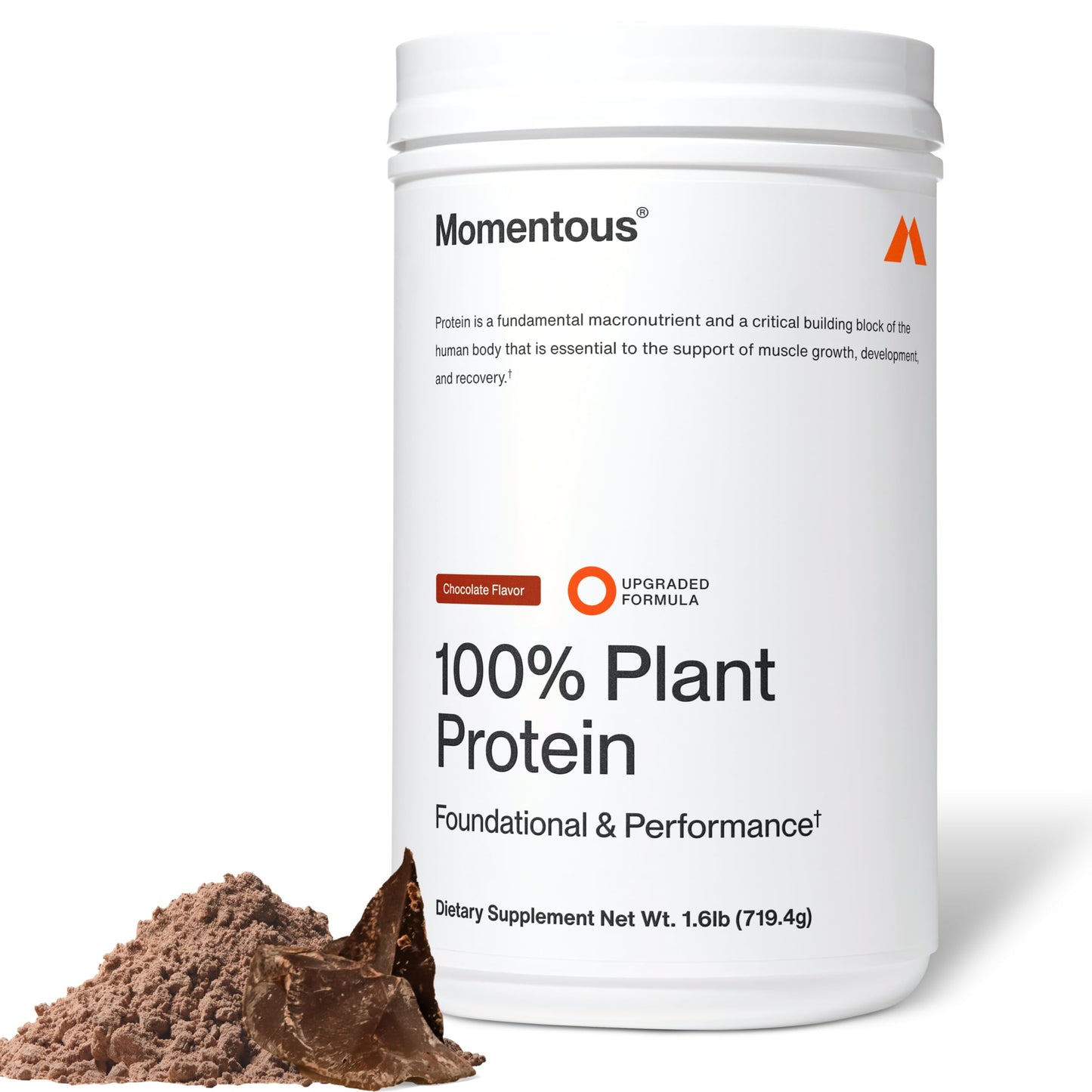 Momentous Vegan Protein Powder, 20g Pea & Rice Blend Protein, Chocolate | Complete Amino Acid Profile to Support Lean Muscle Growth, NSF Certified for Sport, Non-GMO & Gluten-Free (22 Servings)