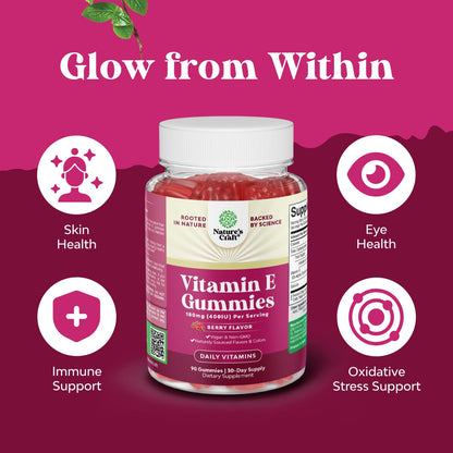 Natures Craft Vitamin E Gummies for Skin Care - High-Potency Vitamin E 400 IU Skin Supplement - Delicious & Easy-to-Take Supplement Promote Health Immune Support & Cellular Protection 90 Count