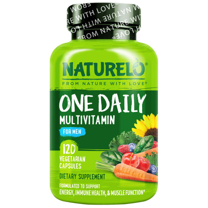 NATURELO Mens Multivitamins - One Daily Multivitamin for Men with Vitamins, Minerals & Organic Whole Foods, Boost Energy & Health, Non-GMO, 120 Vegetarian Capsules