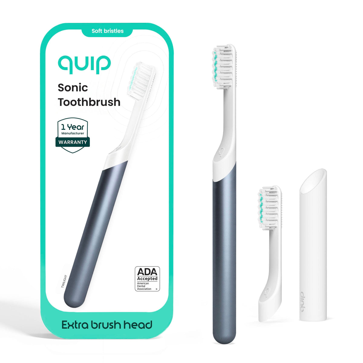 Quip Sonic Electric Toothbrush, Extra Brush Head, Metal Handle, Slate