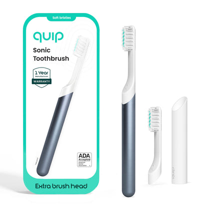Quip Sonic Electric Toothbrush, Extra Brush Head, Metal Handle, Slate