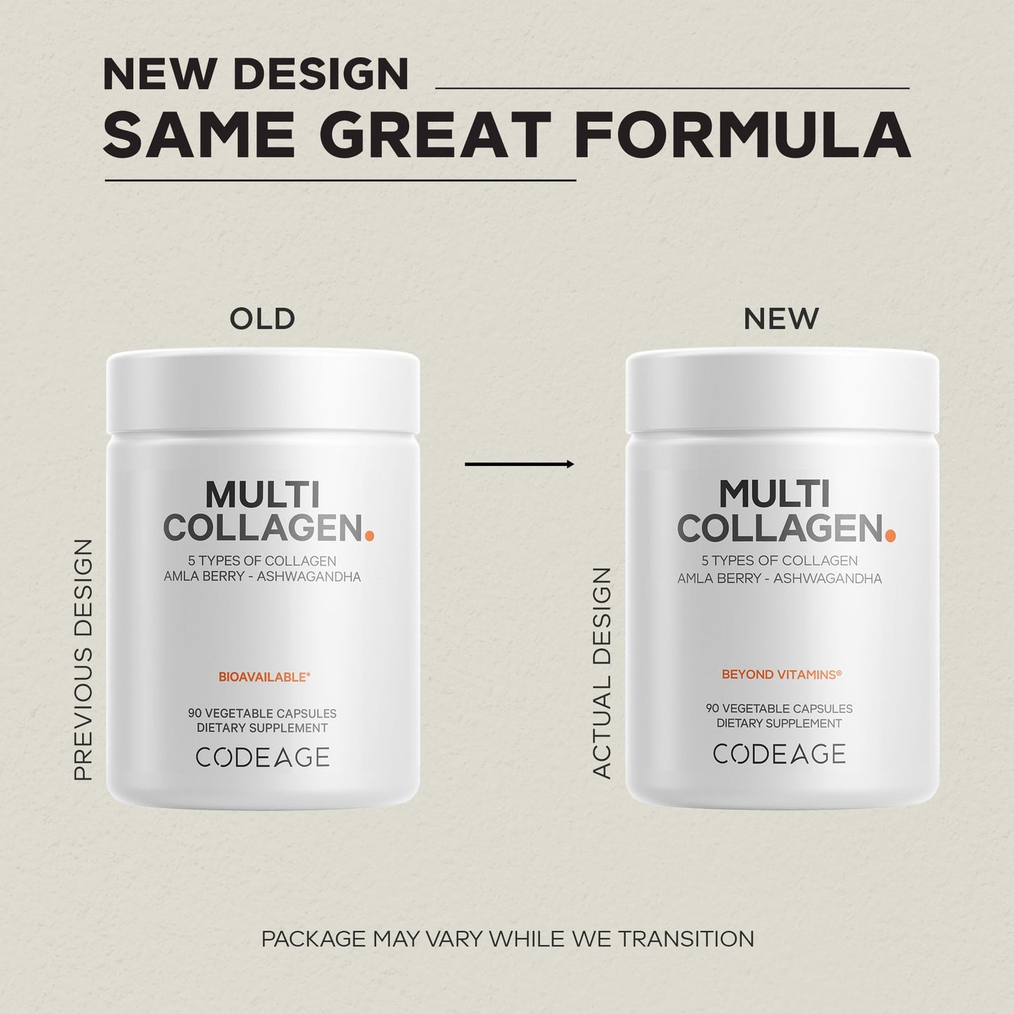 Codeage Multi Collagen Peptides Protein Capsules, 5 Collagen Types, Grass-Fed & Hydrolyzed Bovine Collagen Pills Supplement, Ashwagandha, Amla Berry Vitamins, Collagen Peptides - 90 Capsules