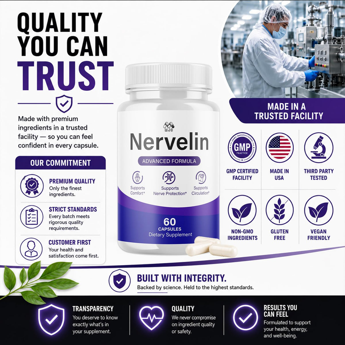 Nervelin Capsules, All Natural Nerve Supplement Pills 1-Pack, 60 Capsules