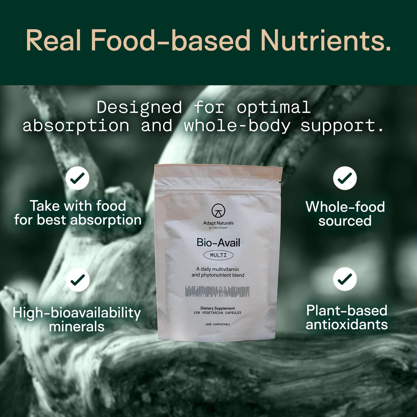 Adapt Naturals Multivitamin for Women & Men, Bioavailable & Easy-to-Absorb | Multivitamin Daily Supplement with Biotin, Niacin, Vitamin A, B, C, D, E, K1, Zinc, Magnesium, Immune Support - 30 Day Supply