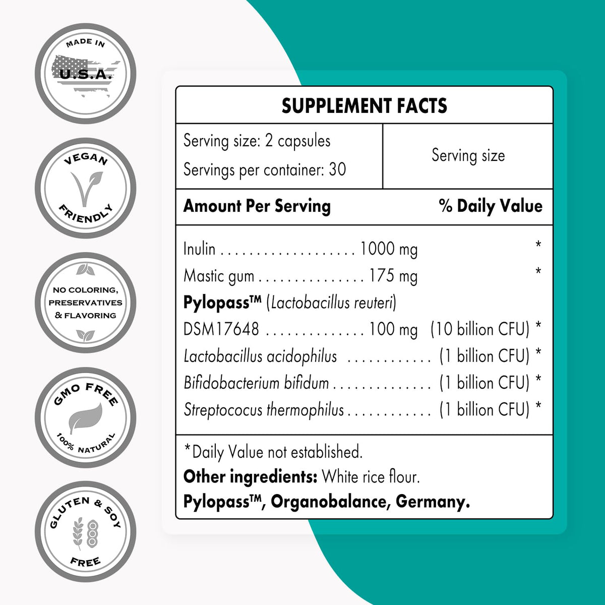 Supersmart - H. Pylori Fight Advanced Formula (Mastic Gum, Probiotics & Prebiotic)