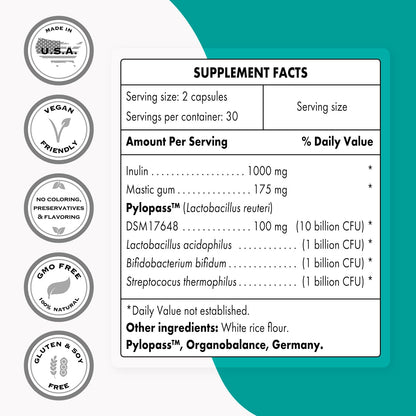 Supersmart - H. Pylori Fight Advanced Formula (Mastic Gum, Probiotics & Prebiotic)
