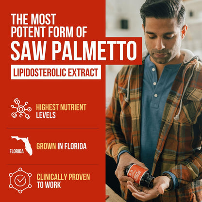 Saw Palmetto Extract – 10X Potency, Pharmaceutical Grade Strength - Plus Pumpkin Seed Oil - Supports Prostate Health, Relieves Urination Issues, Supports Hair Growth, DHT Blocker – 60 Softgels