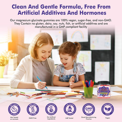 Magnesium Glycinate Gummies for Kids 4+ & Adults- Magnesium Glycinate 150/300 mg for Natural Sleep, Relaxation & Calm Support, Melatonin Free, Sugar Free Strawberry Flavor, 60 Ct