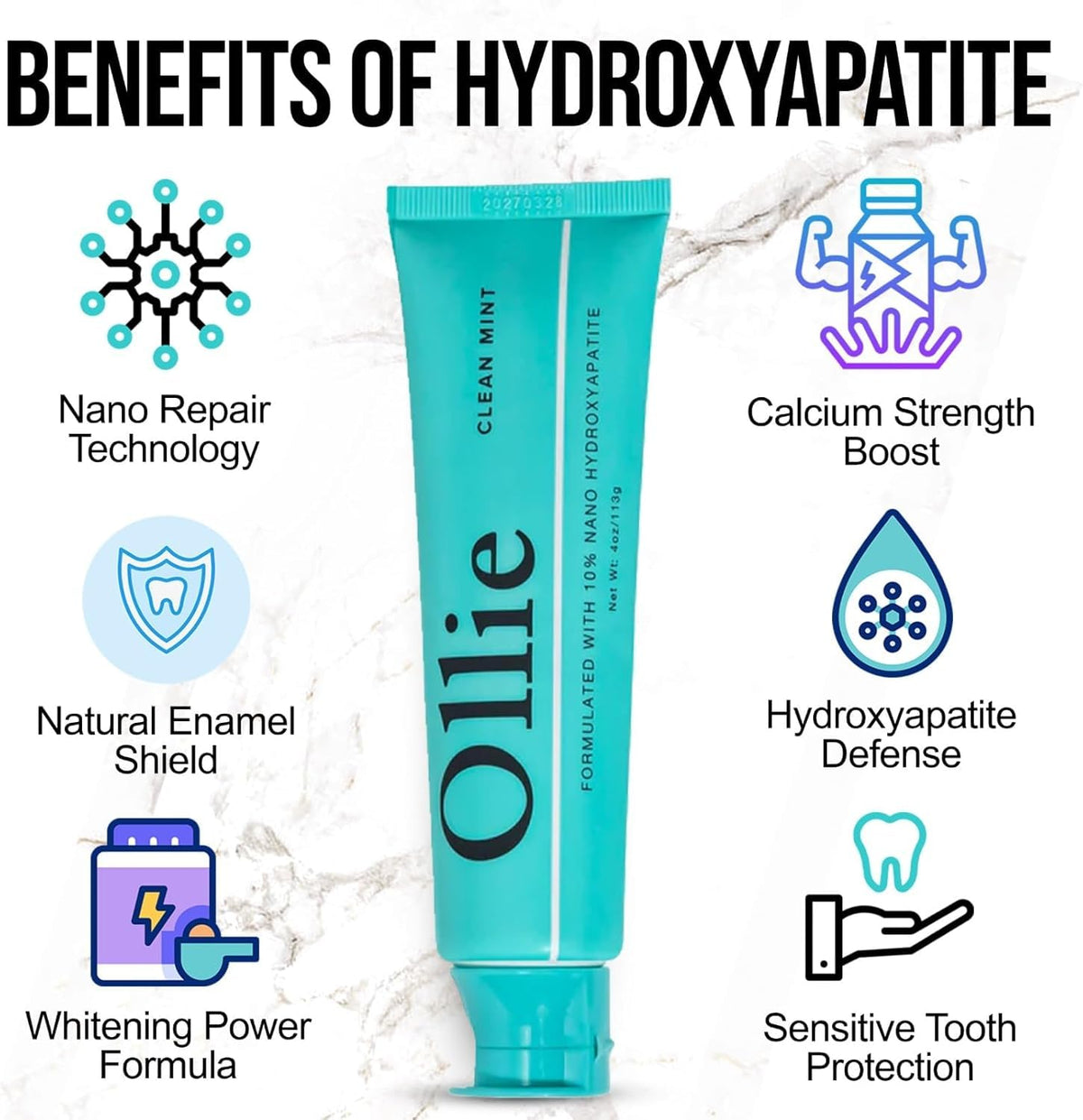 Ollie Fluoride Free 10% Nano Hydroxyapatite Toothpaste, Clean Mint, 1 Pack