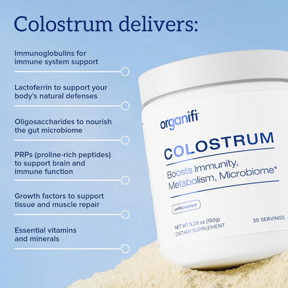 Organifi Bovine Colostrum Powder - Grass-Fed, USA-Sourced Colostrum Supplement for Gut Health, Immune Support and Recovery
