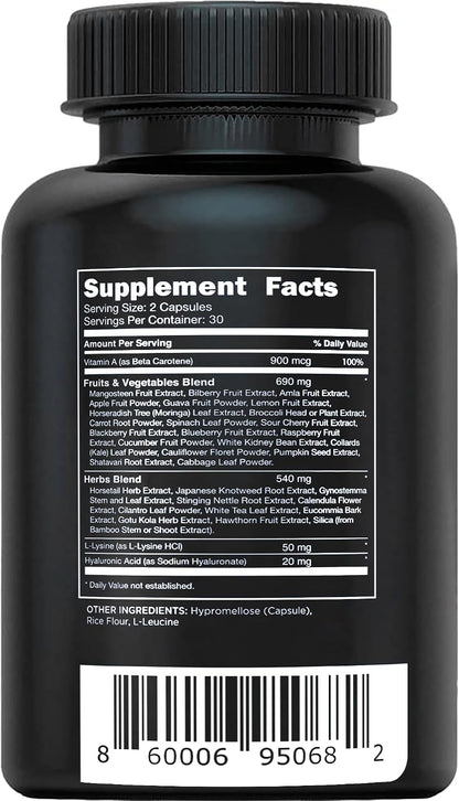 Vital Vitamins Vegan Collagen Booster Supplements, 60 Capsules | Supports Skin, Hair, Nails & Joints, Formulated with 30+ Superfoods, Hyaluronic Acid, Silica & Vitamin A, Non-GMO