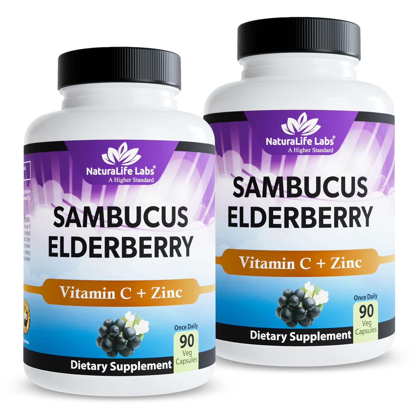 NaturaLife Labs Sambucus Elderberry Capsules – with Vitamin C & Zinc – Immune Support Supplement – 90 Vegan Capsules – Non-GMO & Gluten-Free